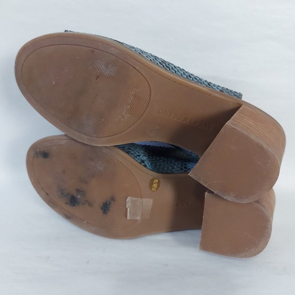Lucky Brand Peep Toe Stacked Block Heel Rhazy Slingback Sandals 5.5 M Snakeskin - Picture 11 of 11